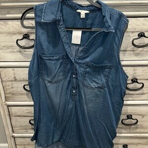 Cato Blue Button Down Sleeveless Top